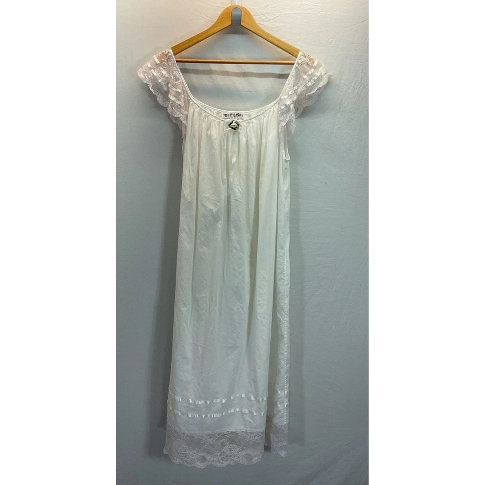 Priamo LG 100% Cotton Nightgown Cottage Core White Romantic lace trim sleeveless